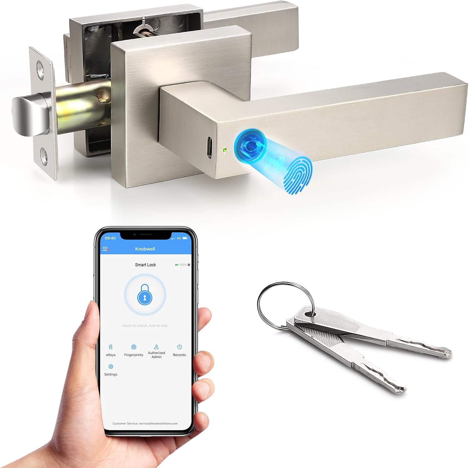 KNOBWELL Smart Fingerprint Door Lock with App Control, Smart Door Lock, Biometric Door Knob, Keyless Entry Door Lock with Handle for Home, Hotel, Apartment, Office, Airbnb-Silver KNOBWELL Smart Fingerprint Door Lock with App Control, Smart Door Lock, Biometric Door Knob, Keyless Entry Door Lock with Handle for Home, Hotel, Apartment, Office, Airbnb-Silver