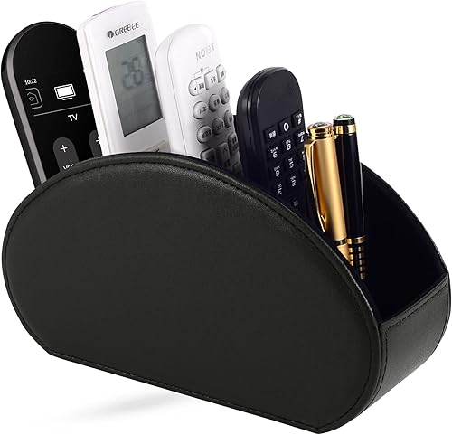 Soporte de cuero sintético para control remoto, 3 ranuras, contenedor de almacenamiento de control remoto multifuncionalCaddy para TV, teléfono