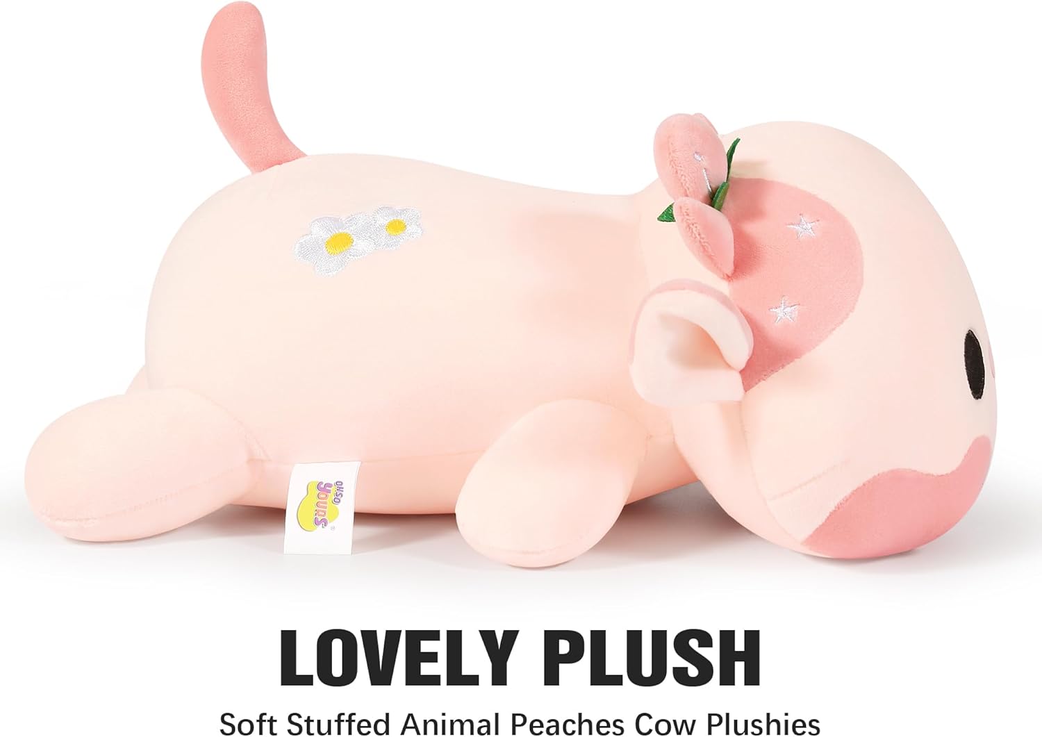 Onsoyours Cute Cow Plushie, Soft Stuffed Peach Cow Squishy Plush Animal Toy Flower Cow Pillow for Kids (Peach Cow, 12") - Image 6