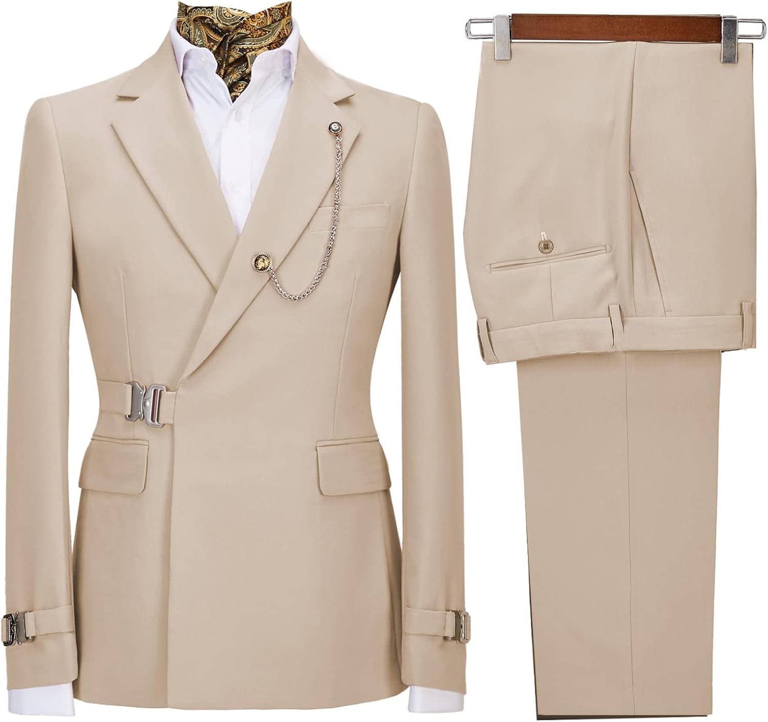 Size 38 Men's 2 Piece Suit with Metal Clasp Slim Fit Suit Stylish Business & Casual Tuxedo Suit