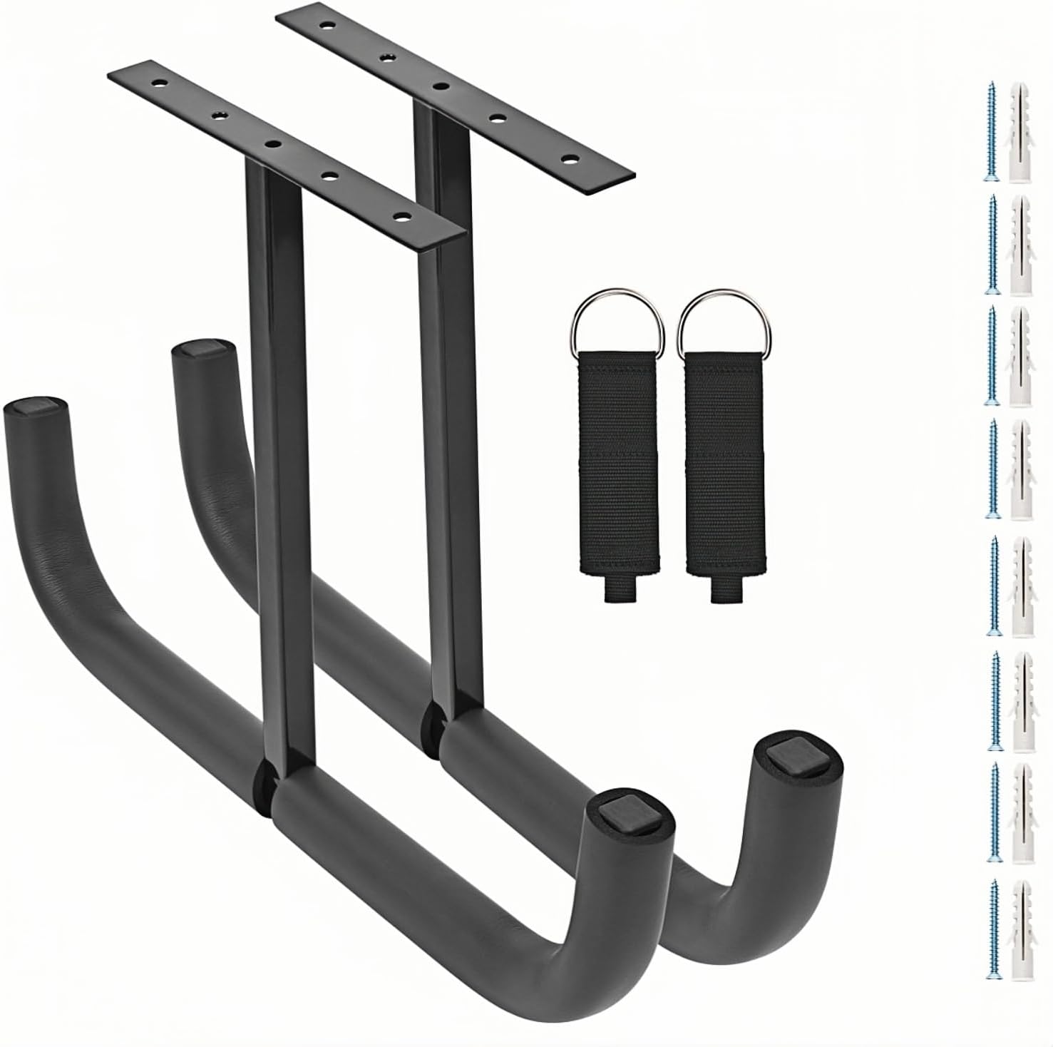Overhead Garage Storage Hooks, Heavy Duty Double Ceiling Rack for Lumber Ladder Bikes Tires & Other Bulky Items (4)