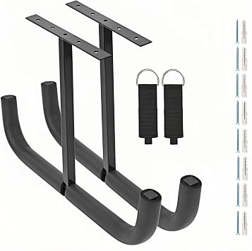Overhead Garage Storage Hooks, Heavy Duty Double Ceiling Rack for Lumber Ladder Bikes Tires & Other Bulky Items (2, 42cm)
