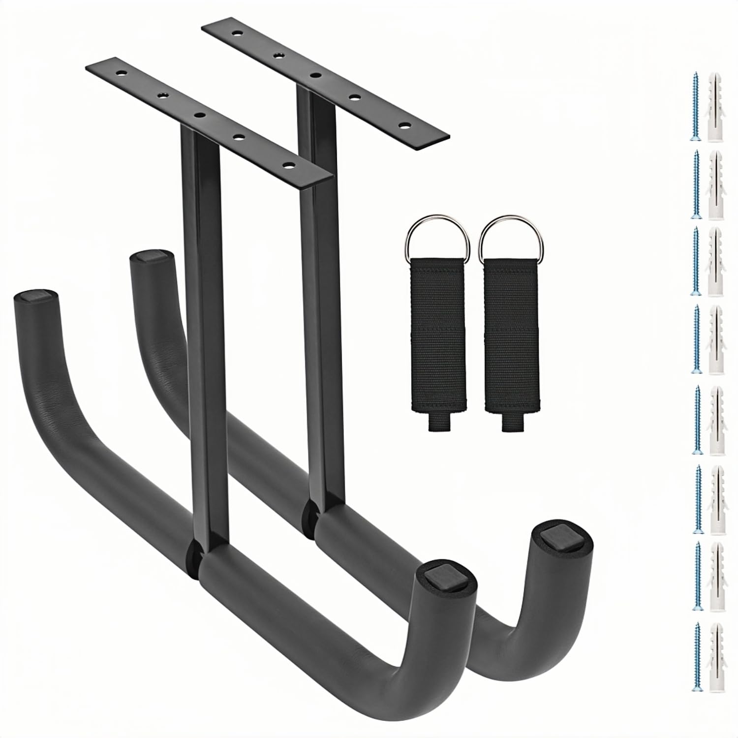 Locawaya Overhead Garage Storage Hooks, Heavy Duty Double Ceiling Rack for Lumber Ladder Bikes Tires & Other Bulky Items (2, 42cm)