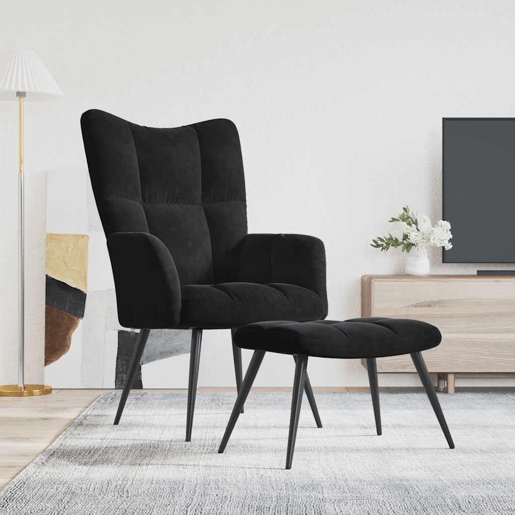 vidaXL Fauteuil Relax avec Tabouret en Velours Noir