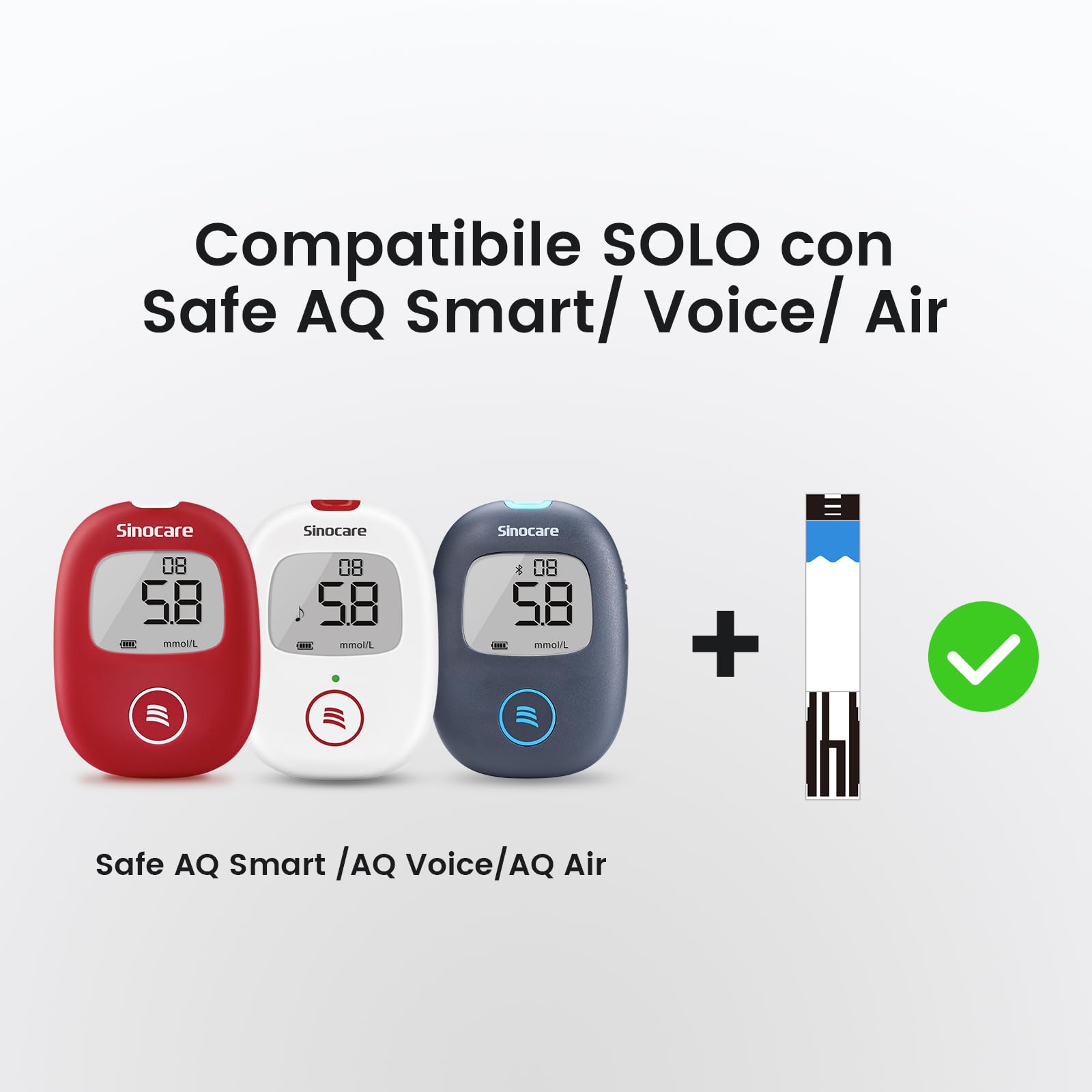 Sinocare Safe AQ Strisce per Glicemia, 50 Pezzi Senza Lancetta, Strisce Reattive Adattabili solo a Safe AQ Smart/AQ Voice/AQ Air Glucometro, [Lancetta non incluso][Glucometro non incluso] (50 Pezzi)