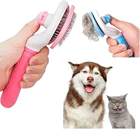Escova Rasqueadeira Retira Pêlos Cão Gato Cachorro Auto Limpante Resistente Inox Confortável (Azul)