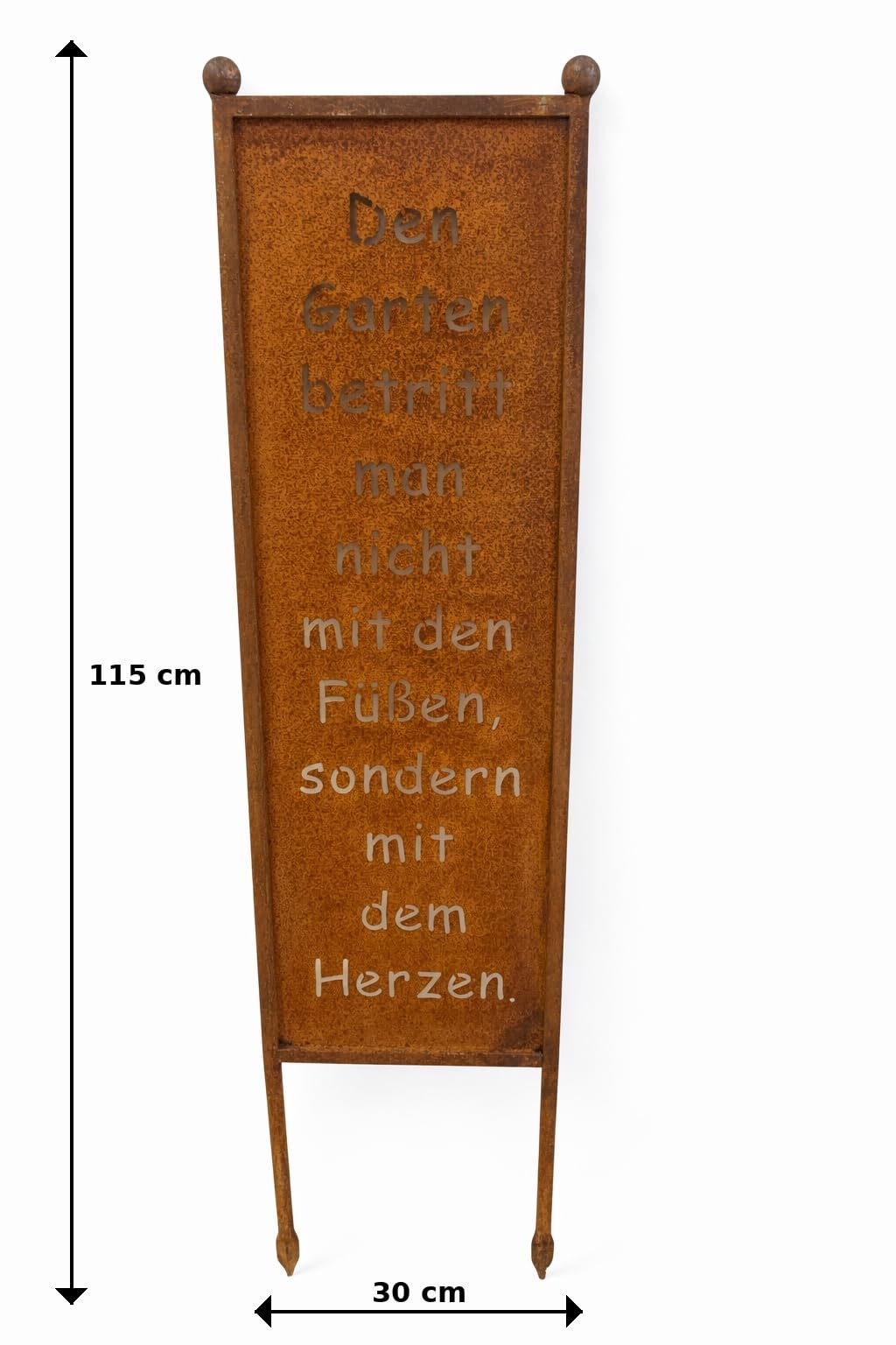 Cartel con texto en alemán "Den Garten betritt man nicht mit den Füßen, sondern mit dem Herz" zum Einstecken 115cm