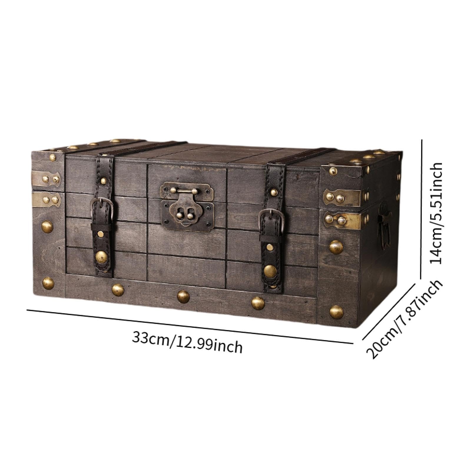 Baúl Pirata Caja de Recuerdos Contenedor Portátil Vintage Tapa Abatible Material de Madera Aleación Adecuado para Almacenaje Regalos, 33 Cm X 20 Cm X 14