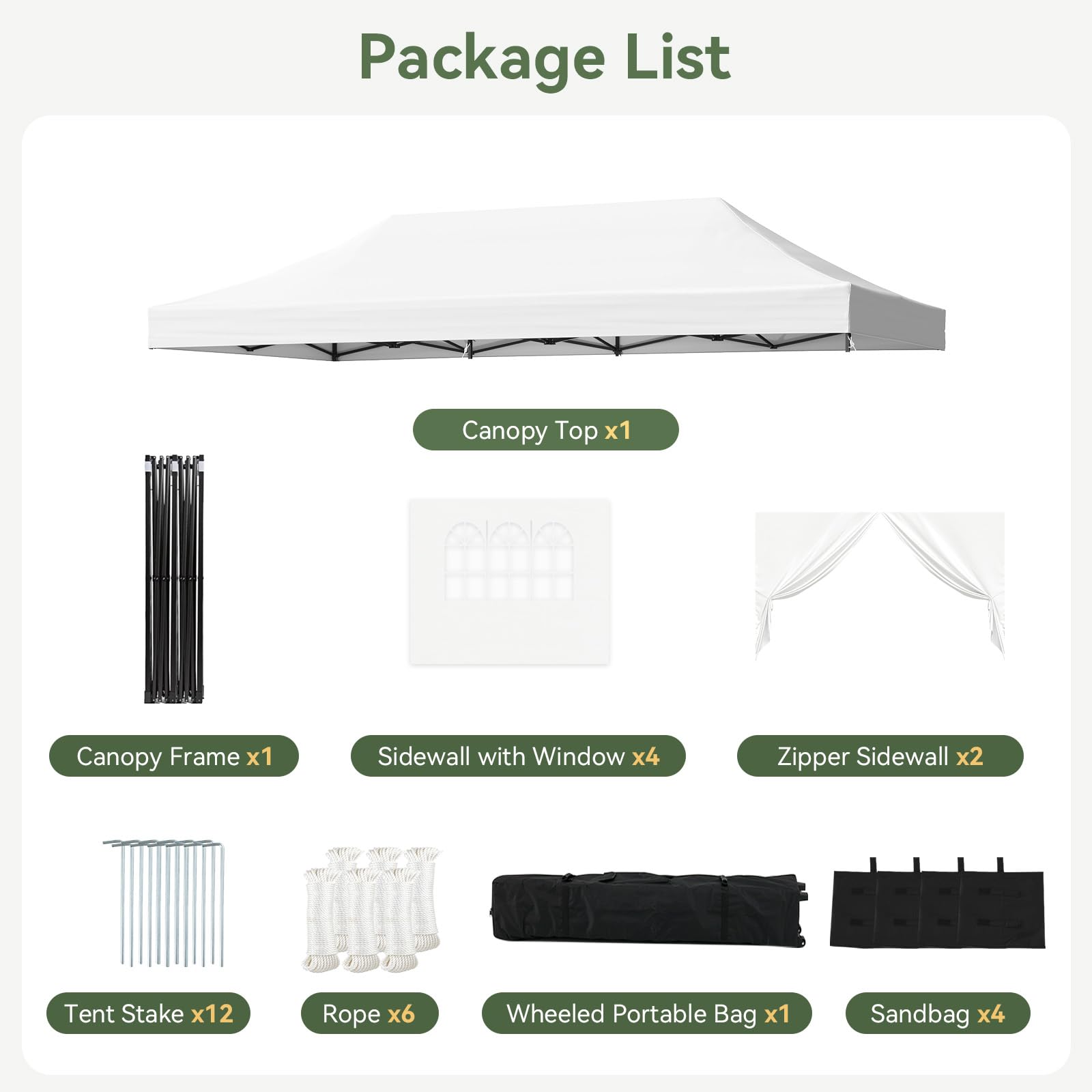 Aoxun Pop Up Gazebo 3m x 6m Heavy Duty with Sides 6x3 Waterproof Party Tent, White, 3x6M - Image 7