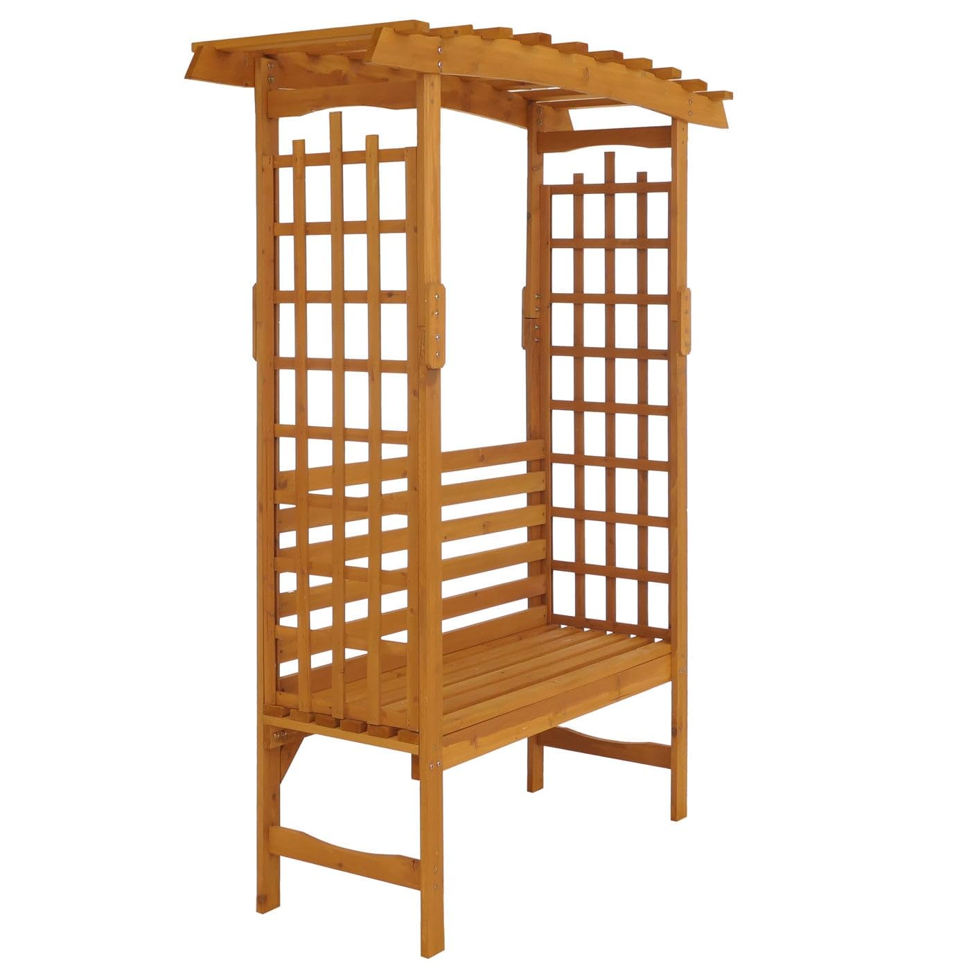 Mendler Rosenbogen mit Sitzbank HWC-Q21, Gartenbogen Rankhilfe Bank Gartenbank Holz FSC®-Zertifiziert 201x160x60cm - Natur