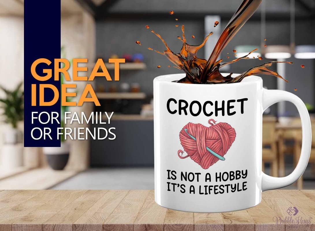 Crochet Coffee Mug 11oz White - it's a lifestyle - Yarn Crochet Knitting Supplies Crochet Gifts Crocheting Gifts for Knitters