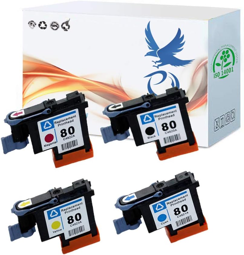 Pengyao 4Pack HP80 Printhead 80 Printhead C4820A C4821A C4822A C4823A Printheads with New Updated Chips for HP DesignJet 1050c 1050c Plus 1055C 1055cm 1055cm Plus