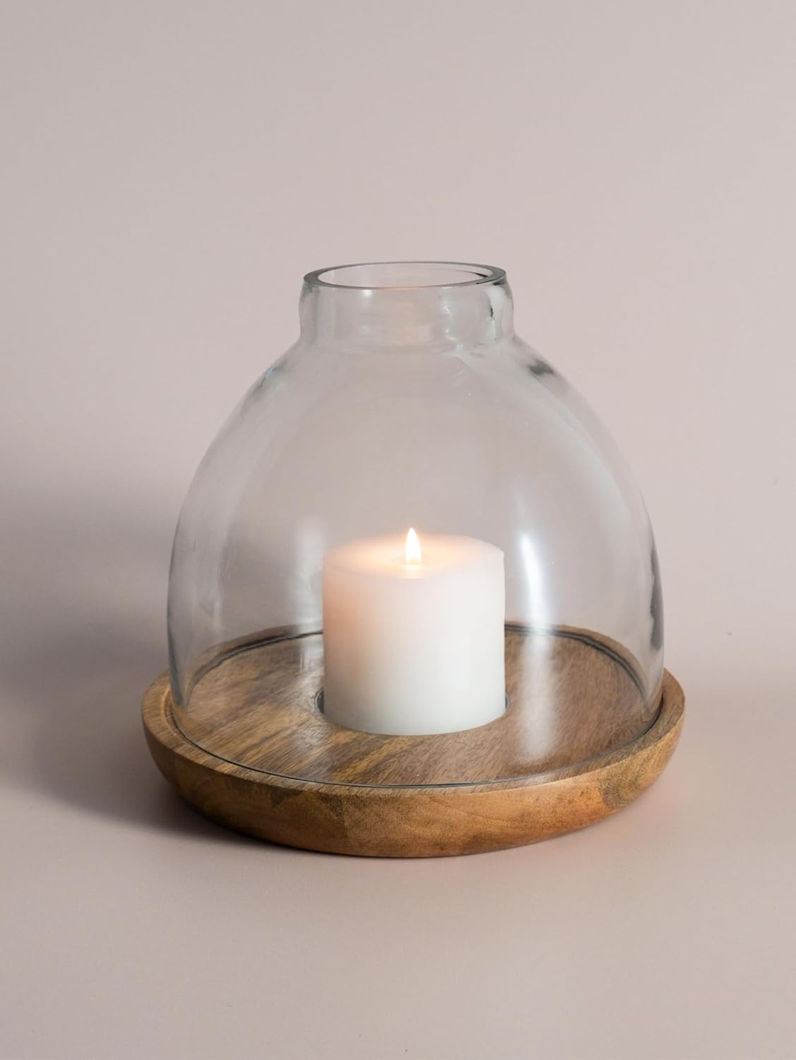 Wood & Glass Hurricane Candle Holder Large