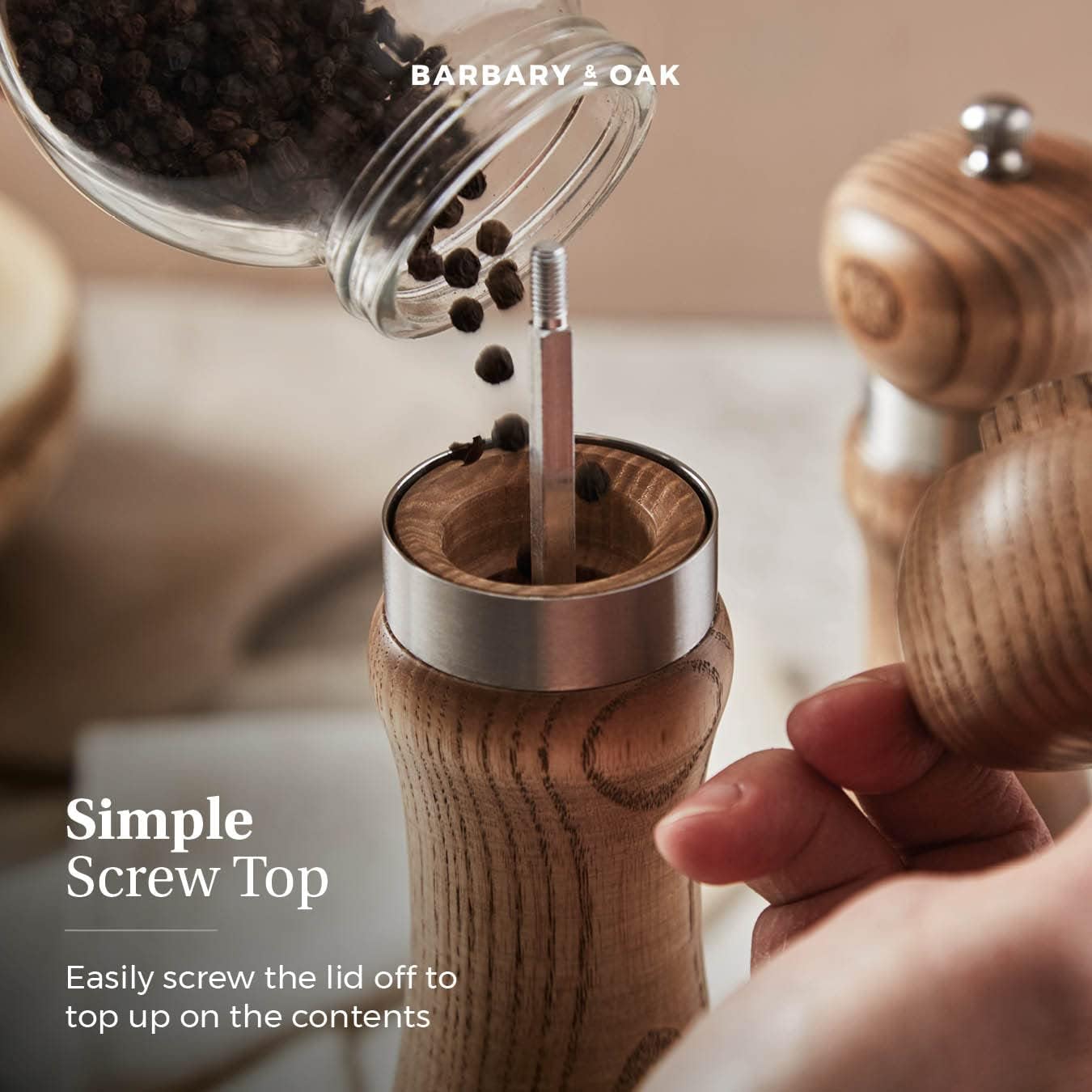 Barbary & Oak BO847027 Hoxton Vintage Salt & Pepper Mill with Twist to Grind Ceramic Mechanism, Screw Top, Ash Wood and Stainless Steel - Image 5
