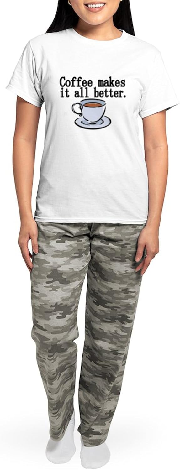 CafePress Coffee Makes It All Better Pajamas Women's Novelty Cotton Pajama Set, Comfortable PJ Sleepwear