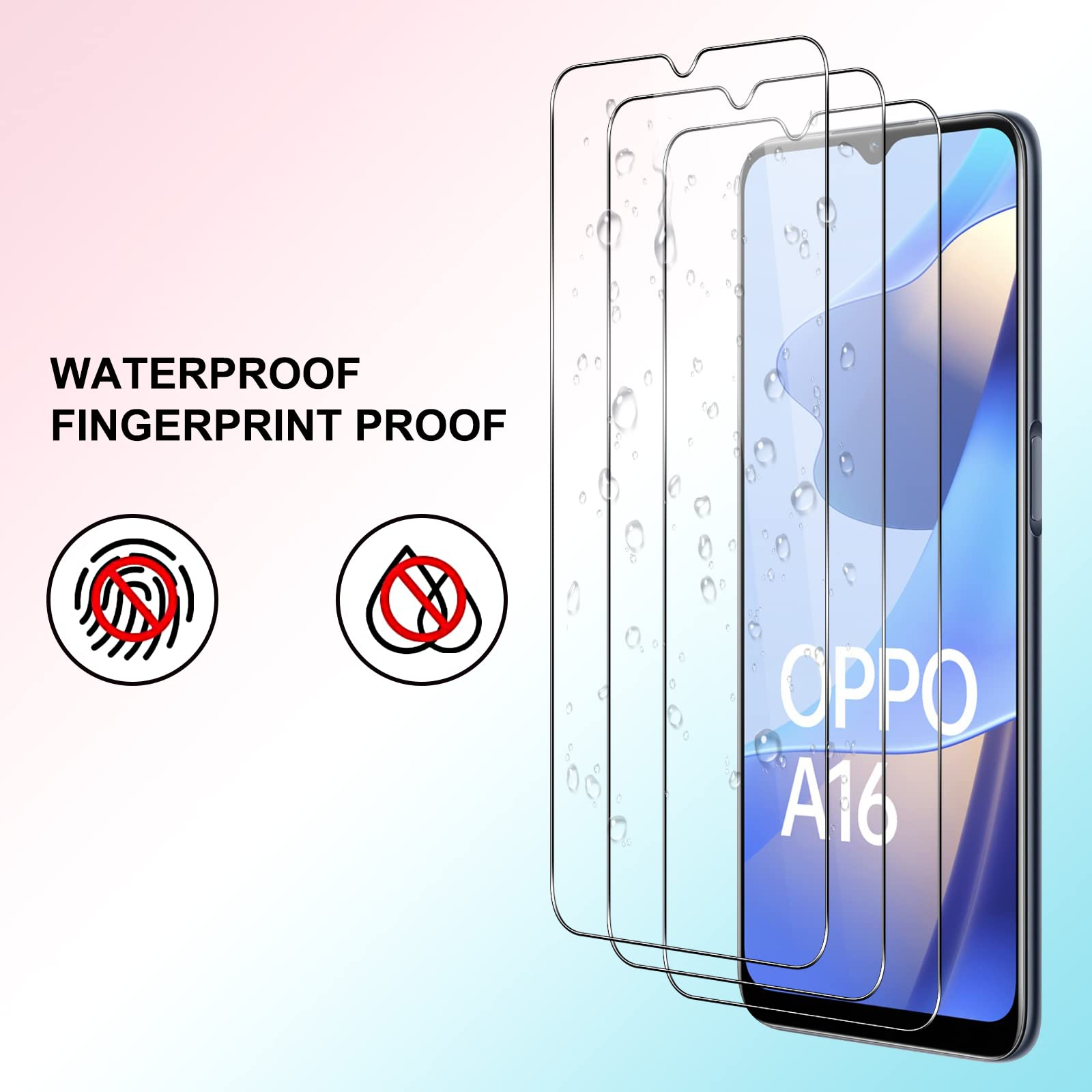 Widrt 3 Pezzi, Vetro Temperato per Oppo A16, Pellicola Prottetiva Anti Graffio, Anti-Impronte, Senza Bolle, Durezza 9H, Ultra Trasparente, Ultra Resistente, Pellicola proteggi schermo