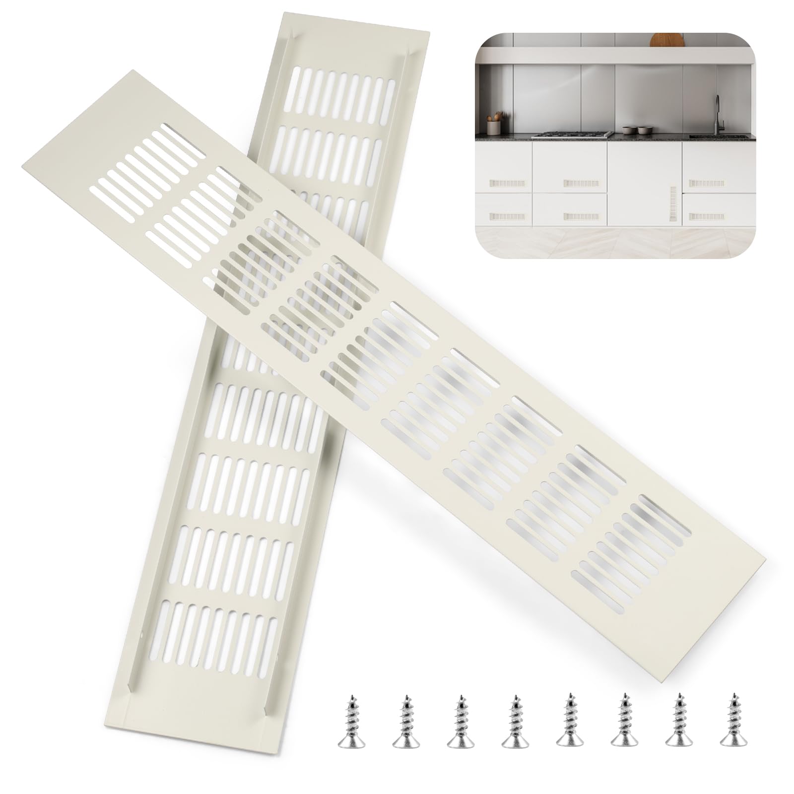 Dshunnc 2 Stück Lüftungsgitter Rechteckig, 30x8cm Aluminium Belüftungsgitter Tür, Türlüftungsgitter Weiß Mit 8 Schrauben, für Schuhschrank, Wohnzimmer, Bad, Küche Lüftungsgitter Kühlschrank - 2
