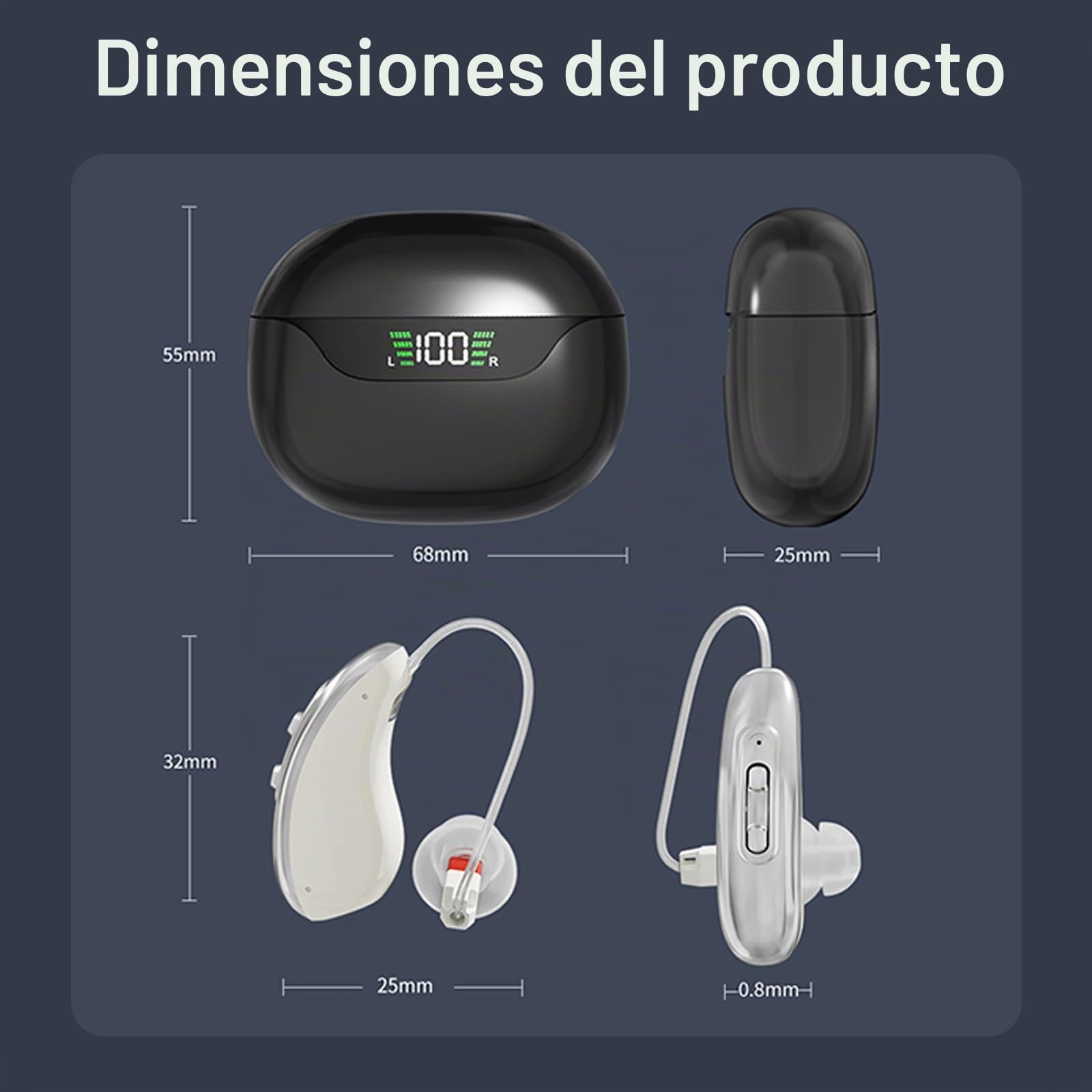 Dispositivo potenciador de sonido recargable para personas mayores y adultos, dispositivo de audio digital con control de volumen, pantalla digital HD, escucha un sonido claro, cómodo de llevar (negro