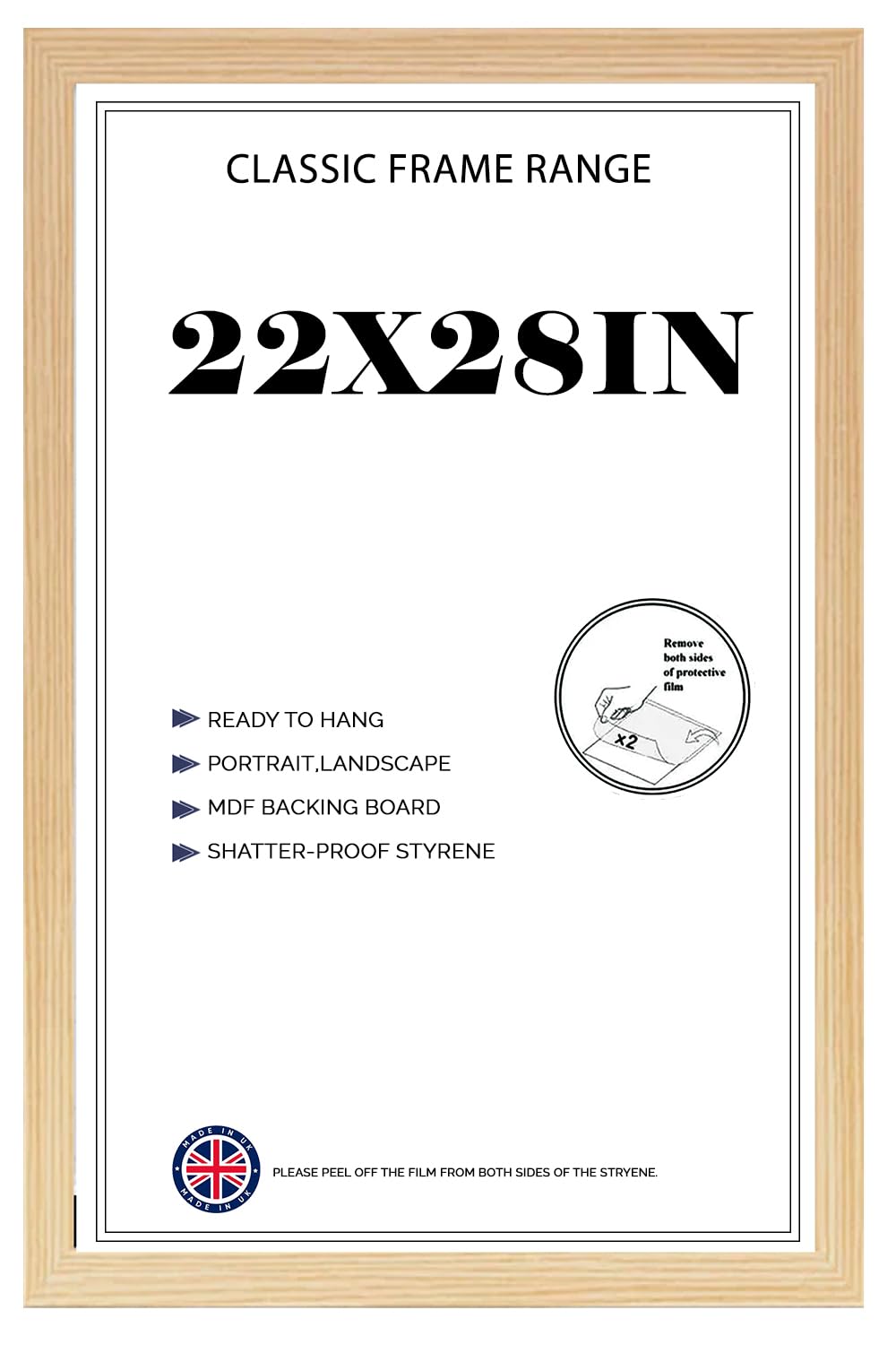 Flat Pine Poster Frame 28x22'' Lightweight Vertical & Horizontal Shatter-Proof Acrylic HD Clear Front Wall Hanging Picture Frame