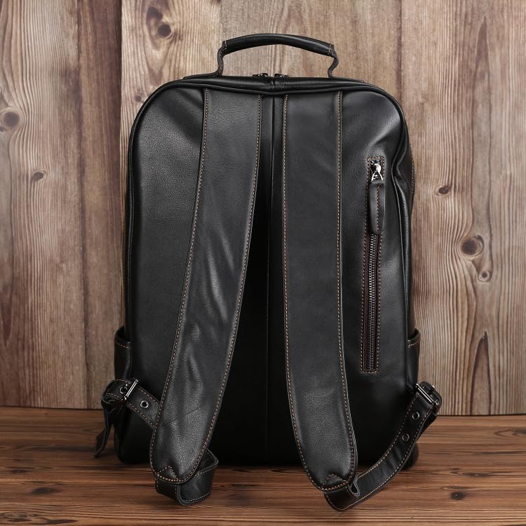 Genuin Leather Backpack Brown Genuine Leather Backpack for Men 15.6 Inch Laptop Commuter Travel Gifts for Men (Black) - Image 4