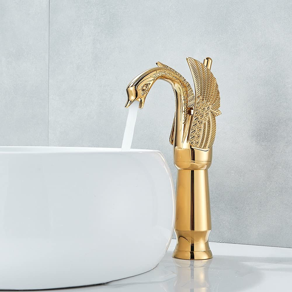 Robinet de lavabo cygne doré luxe en cuivre pour un style hôtel haut de gamme