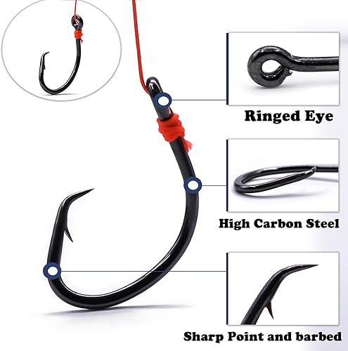 Miniatura 3 de FishTrip Ganchos circulares de agua salada para bagre, 25 piezas compensadas, 3 anzuelos de pesca fuertes, ancho para cebos vivos, tamaño 2 1 10 20