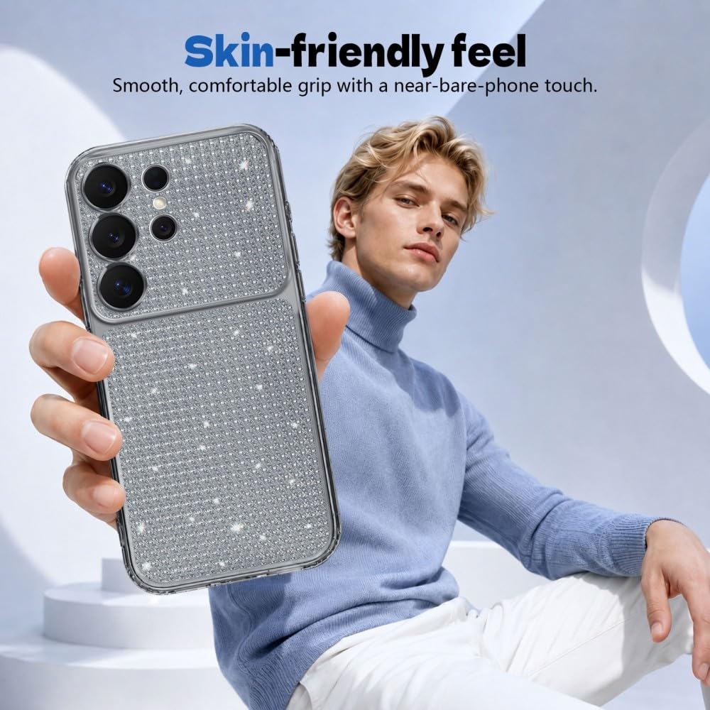 Generic Funda compatible con Samsung Galaxy S23 Plus (color: naranja) a prueba de golpes con purpurina y carcasa trasera de silicona dura