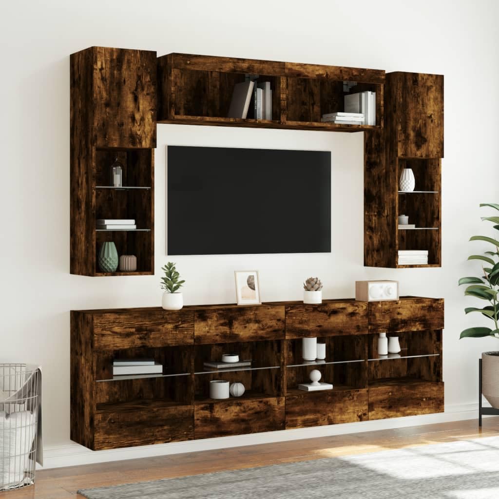 6-TLG. - Mueble de pared para TV (98,5 x 30 x 60,5 cm, madera de madera y cristal, aparador moderno para salón, estudio