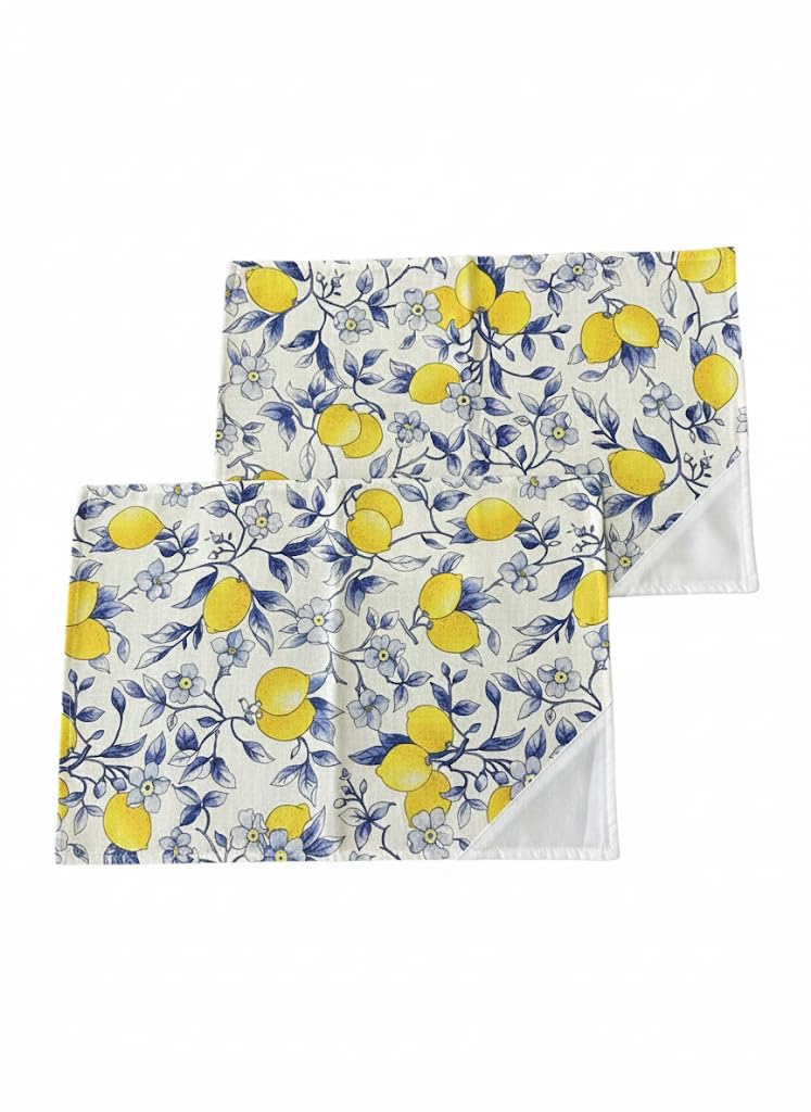 Generico Set Cucina Artigianale in Cotone con Motivo Limoni – Grembiule e Accessori Tavola Coordinati, Stile– Coordinato Tessile Casa Fatto a Mano, Idea Regalo (Set 2 Varianti)