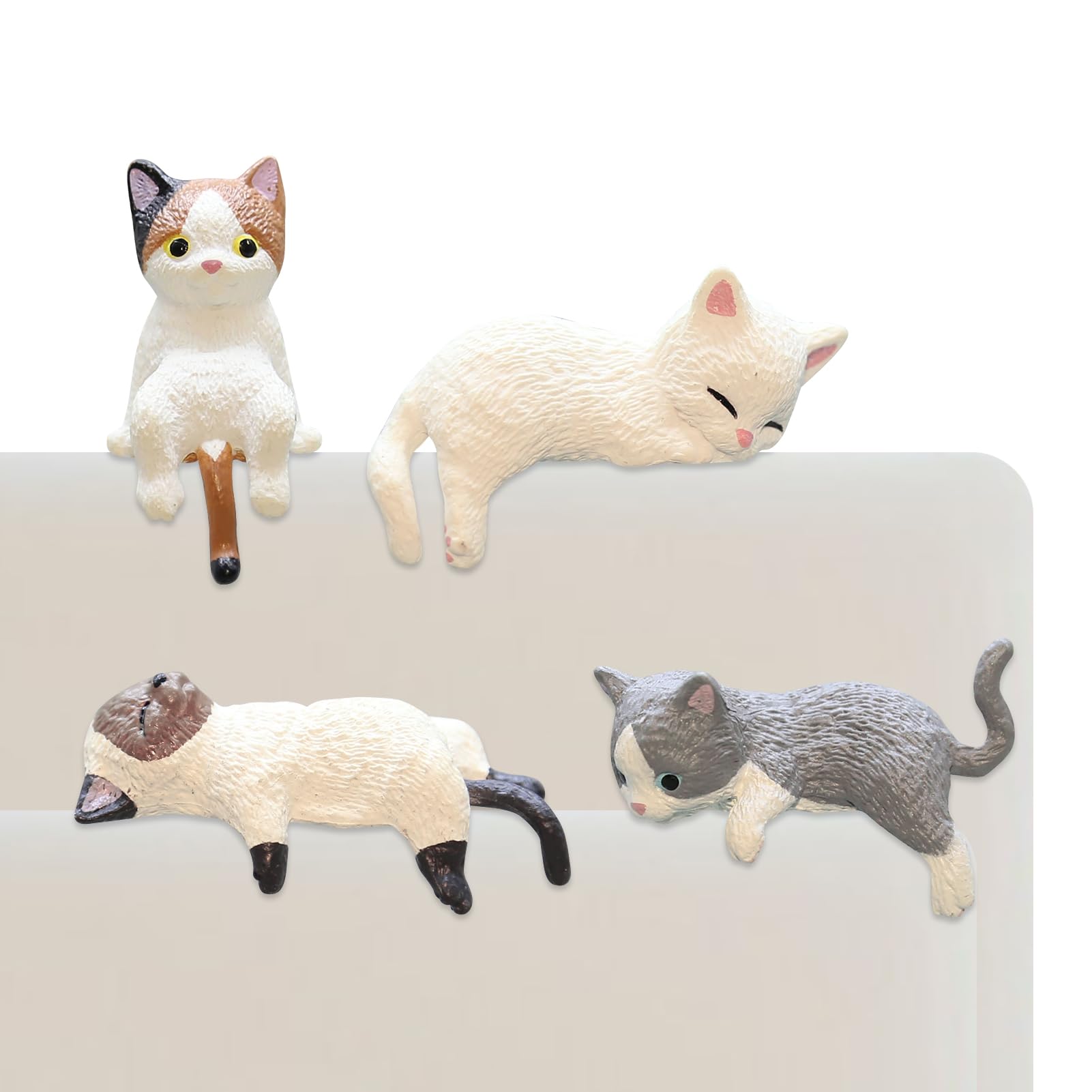 4 Pcs Cute Mini Cat Figures, Car Interior Decoration Rear View Mirror Ornaments
