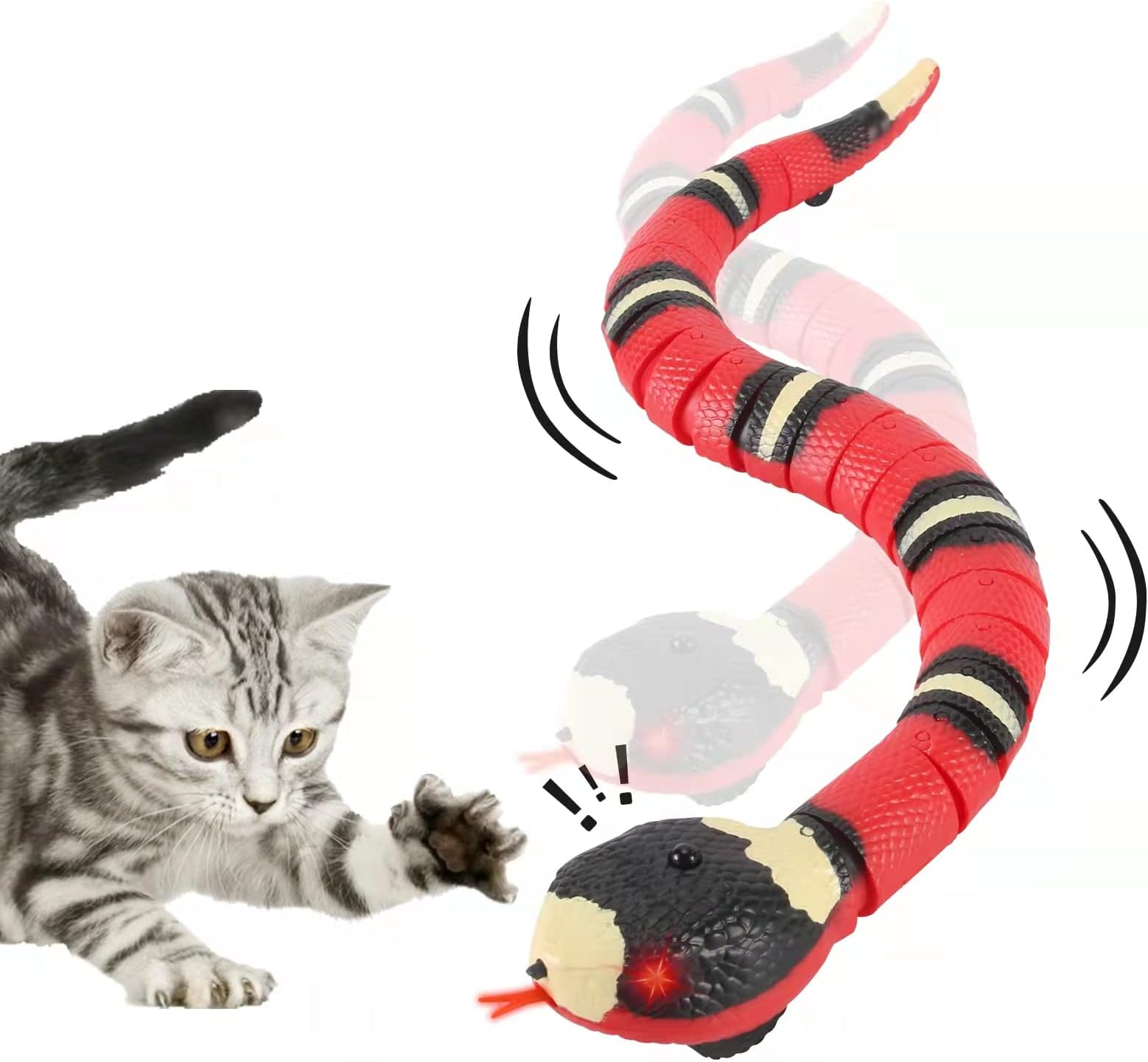 Interactive Cat Toy Snake,Realistic Simulation Smart Sensing Snake Toy,USB Rechargeable,Automatically Sense Obstacles and Escape,Tricky Snake Cat Toys for Indoor Cats Dogs(Pink)