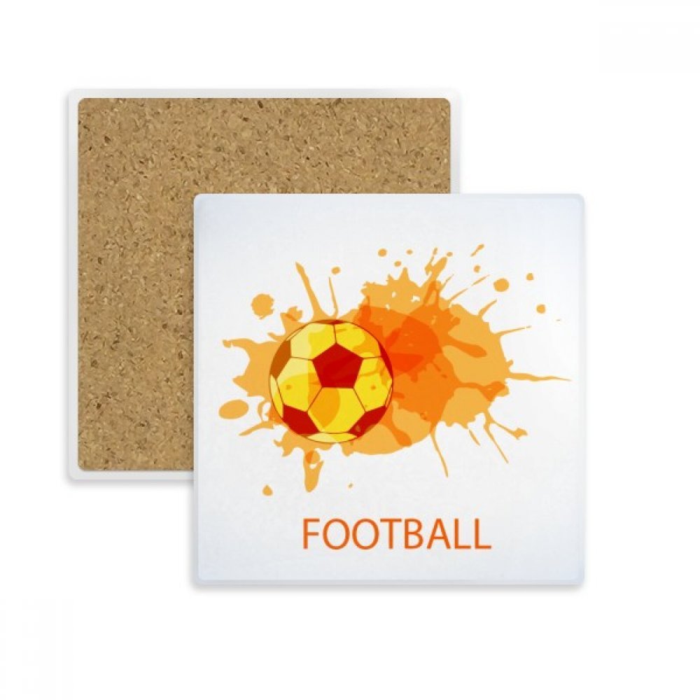 Dessous de verre football orange pierre absorbante porte tasse carré