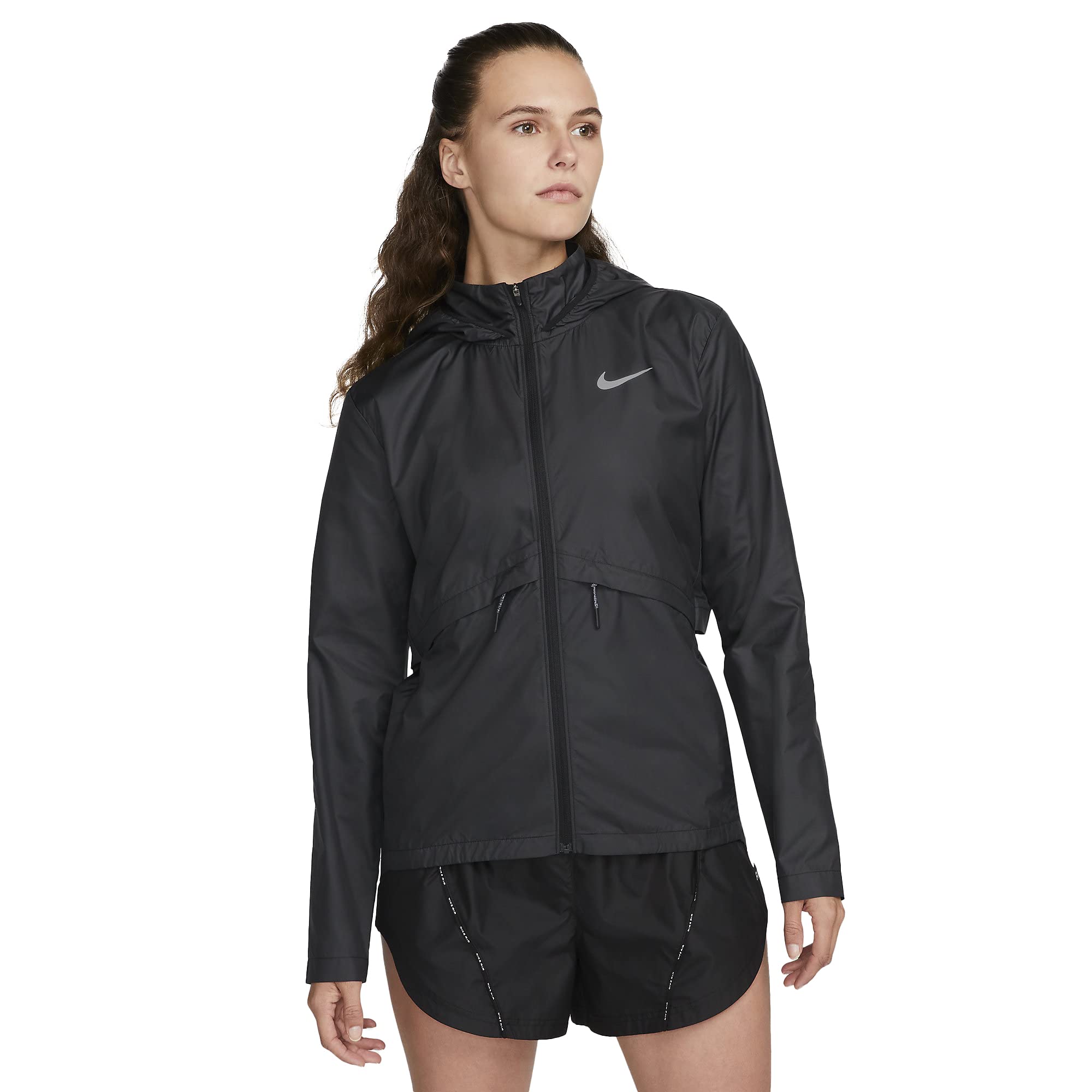 Nike Essential Women's Hooded Running Jacket (as1, alpha, l, regular, regular, Black)