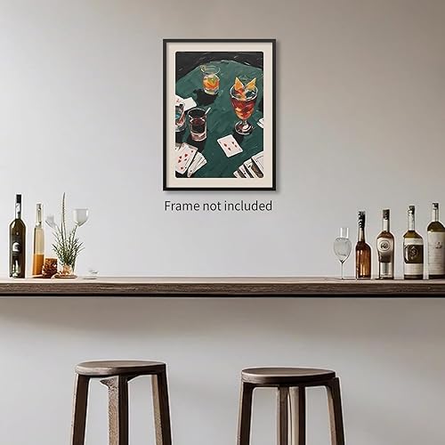 Miniatura 5 de enttgo Arte de pared de bebidas alcohólicas de moda, póquer de cóctel verde, cartas de juego de bares, impresiones en lienzo para dormitorio,
