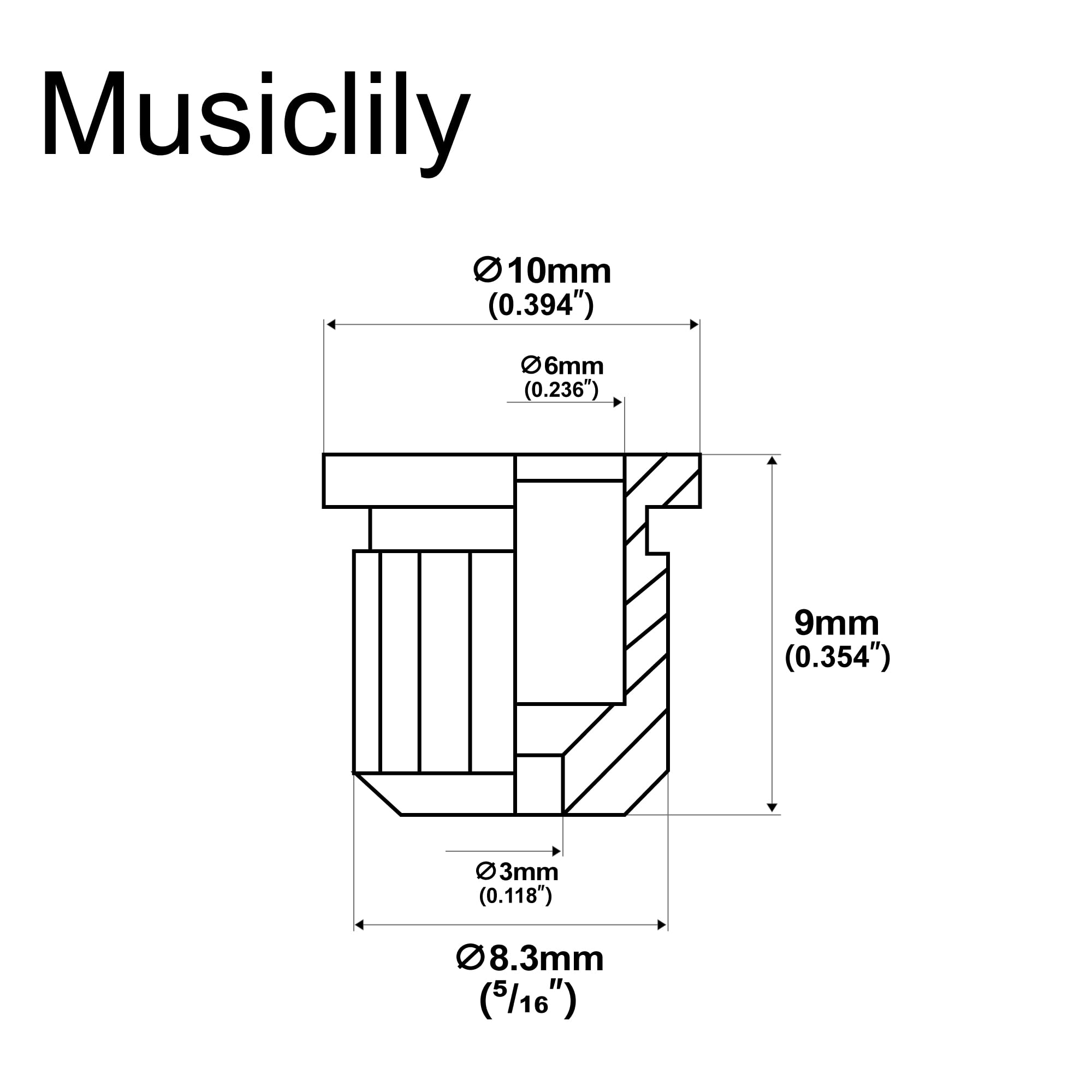 Musiclily Ultra 5/16 Inch 8.3mm Full Solid Brass G-TLB-1 Style Ferrules String Through Body Rear Mount Bushings for Tele Style Electric Guitar Cosmo Black (Set of 6) - Image 2
