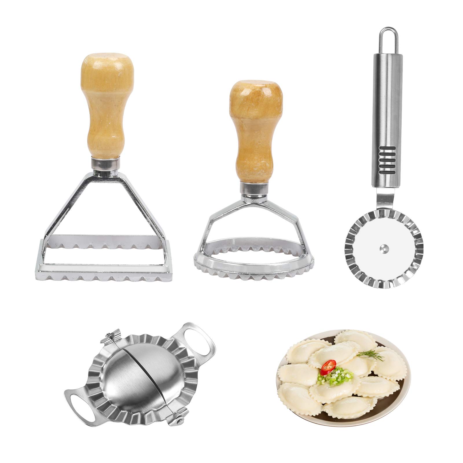 MENGON4 Pcs Ravioli Stamp Set Stainless Steel Round Square Ravioli Cutter Stamp Maker Ravioli Dumpling Maker Set Wonton Embossed Baking Tool for Cookie Biscuit Pasta Dough