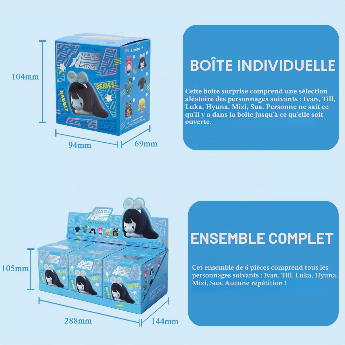 Alien Stage Bunny Series Blind Box Figurines, Anime ALNST sous Licence Officielle Mystery Figurines (Ensemble Complet, Contient Les 6 Personnages)