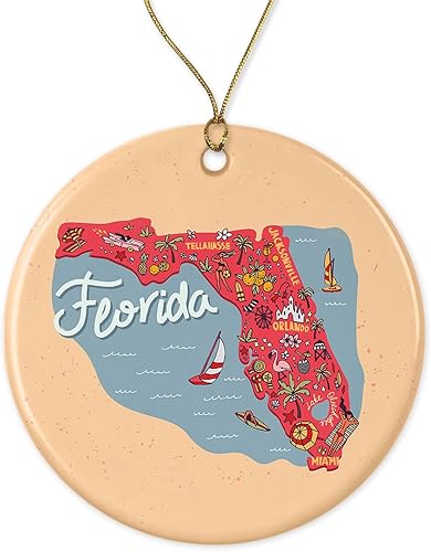 HTDesigns Adorno de Navidad de Florida, decoraciones navideñas de Florida, adorno para árbol de Navidad de Florida, regalo de Florida HTDesigns Adorno de Navidad de Florida, decoraciones navideñas de Florida, adorno para árbol de Navidad de Florida, regalo de Florida