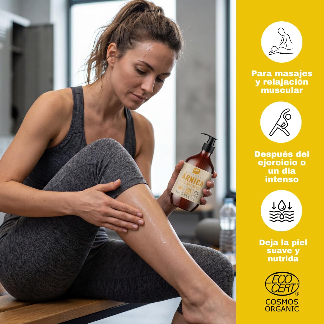 QKnatur - Aceite Macerado de Árnica Montana 100% Puro 250ml - BIO - Orgánico - Vegetal - Aceite para masaje corporal
