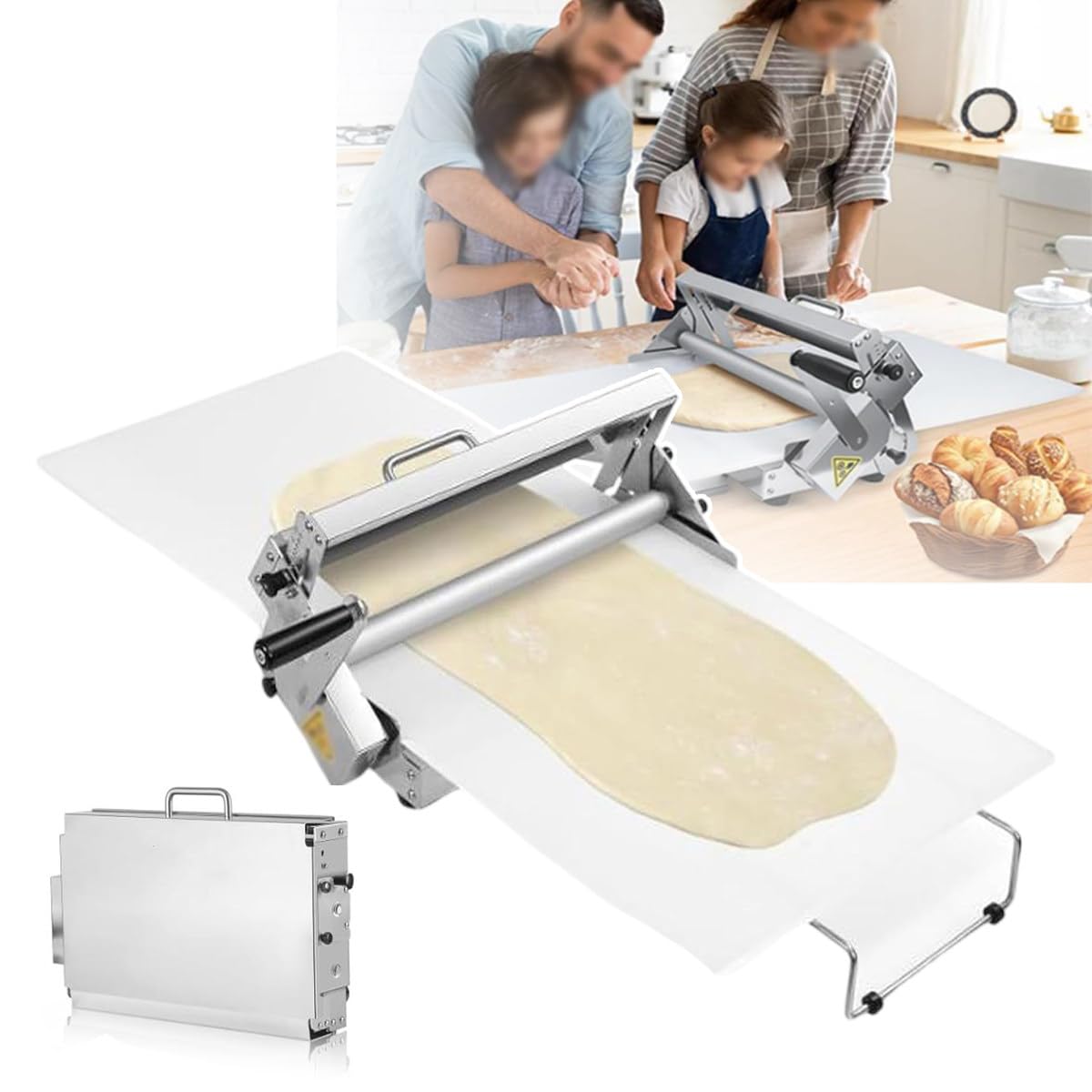 Foldable Dough Sheeter, Stainless Steel Manual Pasta Sheet Maker Dough Roller Machine, 0-25mm Adjustable Thickness, Easy Cleaning & Assembly, For Bakery Pizza,400type