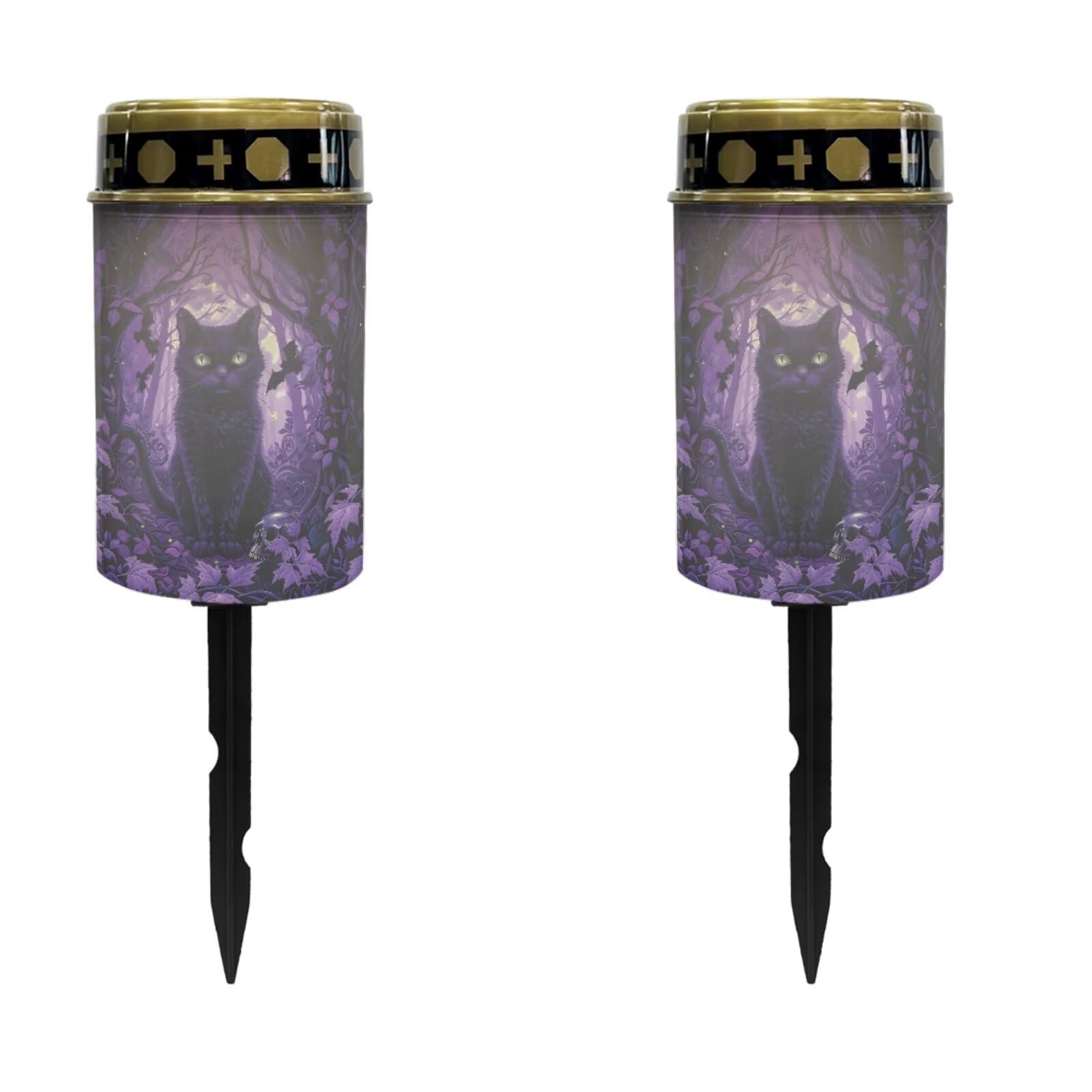 Black Cat Solar Memorial Lights for Graves 2 Pcs