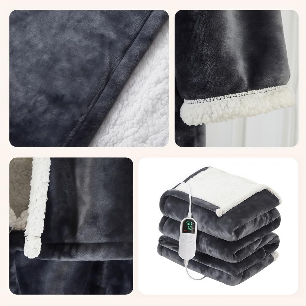 Beheizte Decke,USB Heated Blanket,tragbare beheizte Decke mit Ärmeln und Fußtasche mit 6 einstellbaren Heizstufen, schnelles Aufwärmen, Familie und (with feet)