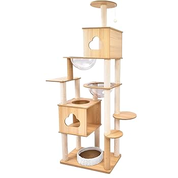 キャットタワー 多機能 木製 猫タワー 隠れ家付き 爪とぎ 展望台