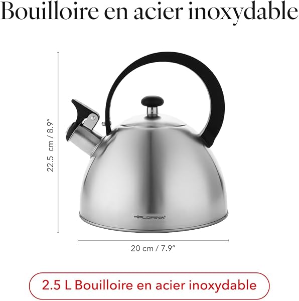 Visiter la boutique Florina FLORINA - Bouilloire Inox (2,5 l) I Bouilloire Sifflante BRILLO I Poignée Résistante à la Chaleur I Bouilloire non Electrique I Bouilloire Induction, Gaz I Pour Thé et Café I Couleur: Argent in use
