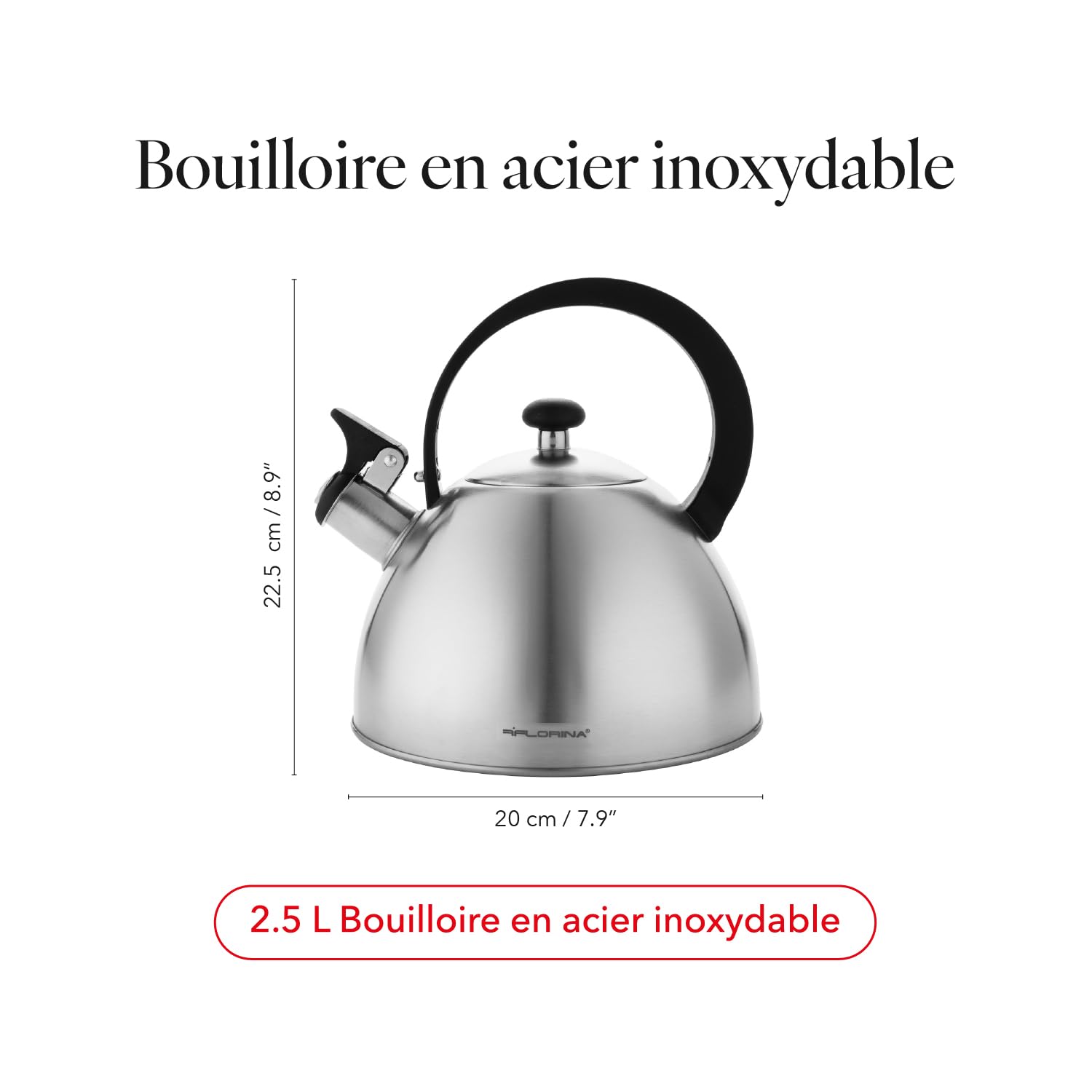 Visiter la boutique Florina FLORINA - Bouilloire Inox (2,5 l) I Bouilloire Sifflante BRILLO I Poignée Résistante à la Chaleur I Bouilloire non Electrique I Bouilloire Induction, Gaz I Pour Thé et Café I Couleur: Argent in use