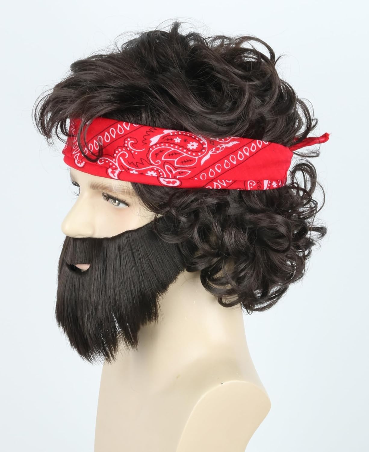 LeMarnia Mens Costume Wig and Fake Beard Turban Set Brown Short Curly Men Wigs for Halloween Cosplay Costume Party Funny Wigs - Image 3