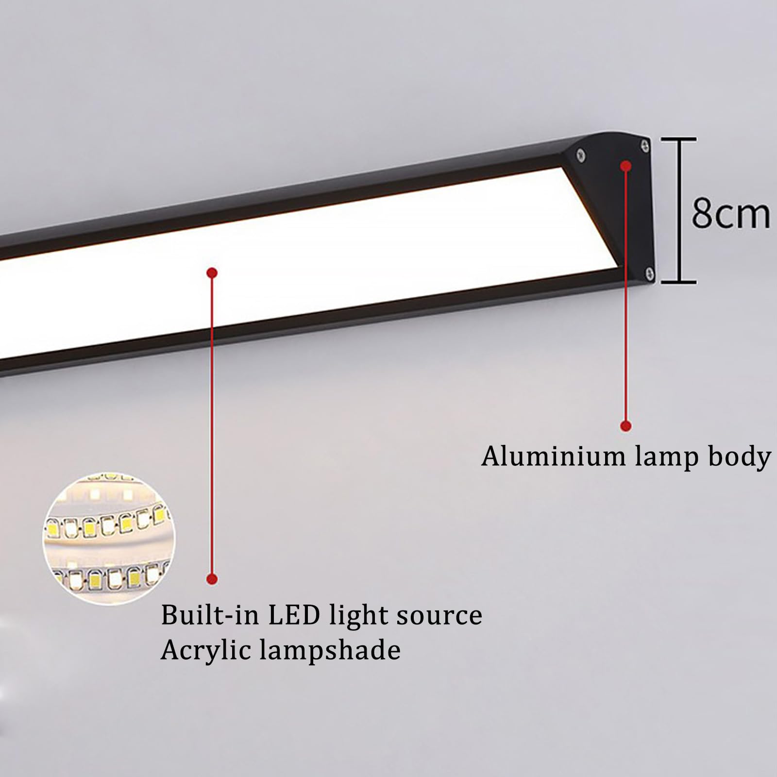 LED Dimmbare Wandleuchten mit Fernbedienung Modern Lange Wandbeleuchtung Spiegelleuchte Bad Aluminium Wasserdicht Wandlicht für Wohnzimmer Schlafzimmer Treppenhaus Schminktisch (Schwarz,60cm)