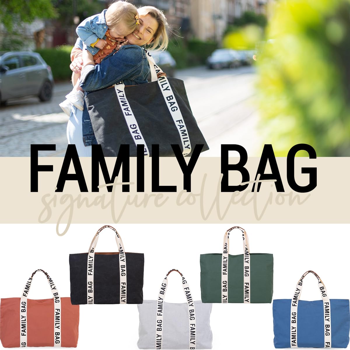 CHILDHOME, Family Bag, Bolso cambiador, Bolso de viaje/fin de semana, Gran capacidad, Bolsa amovible incluida, Colección Signature Negro