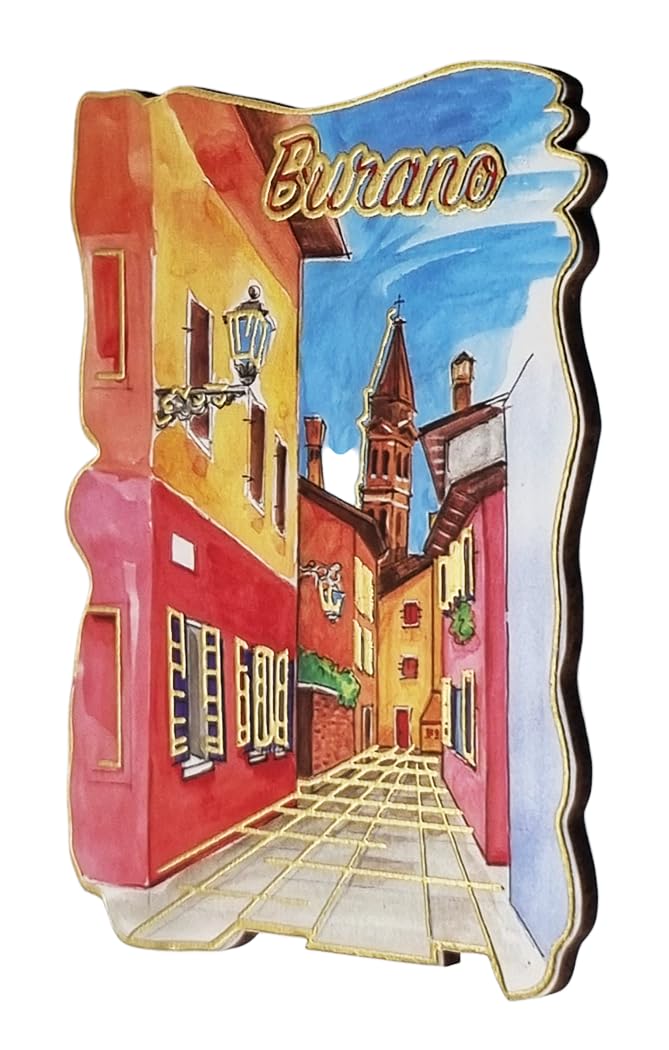 Burano Alley Design Fridge Magnet Shaped Wood with Gold Finish Collectible 6 x 8 cm, Medium - Image 2