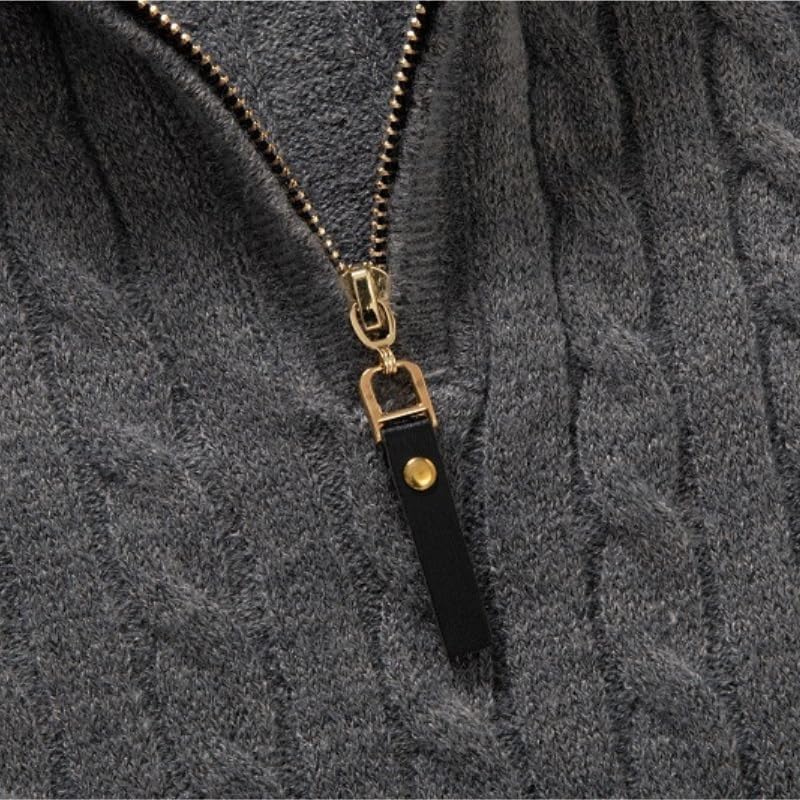 Half High Neck Men's Knitted Pullover Sweater Zipper Men Sweaters Gray